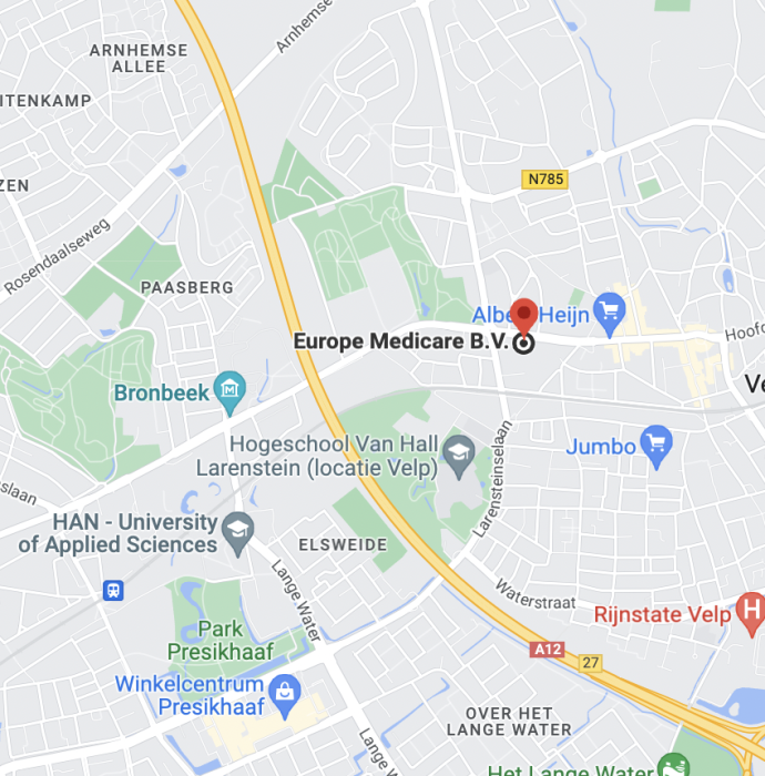 Kaart met de locatie van Europe Medicare in Velp